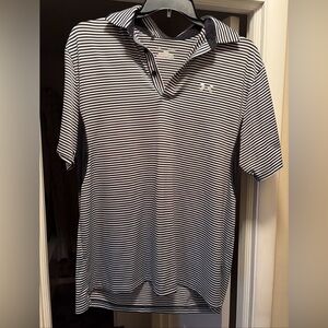 Under Armour Black and White Striped Polo Shirt